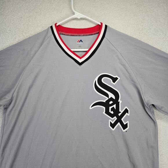 Chicago White Sox Jersey Mens X-Large Majestic Gray V Neck Heat Transfer Logo - Picture 5 of 11